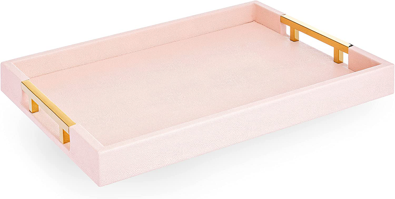 Home Redefined Beautiful Modern Elegant 18"x12" Navy/Gold Brass Rectangle Shagreen Decorative Ottoman Coffee Table Perfume Living Room Kitchen Serving Tray with Metal Handles for All Occasion's Home & Garden > Decor > Decorative Trays Home Redefined Baby Pink & Gold  