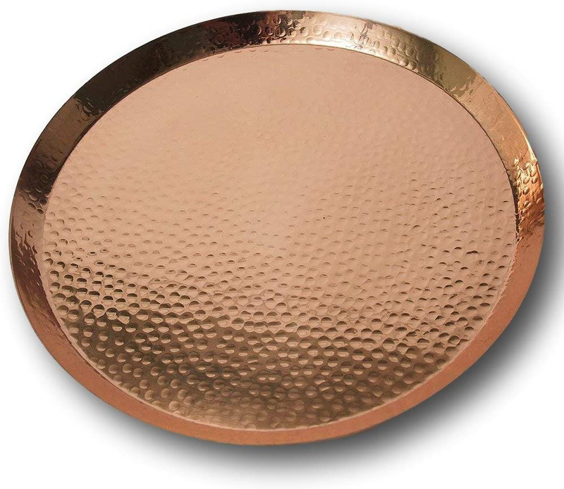 Large Contemporary Hammered Edge Pure Copper Circular Serving Party Tray - By Alchemade - 15 Inch Round Charger Platter Serving Dish