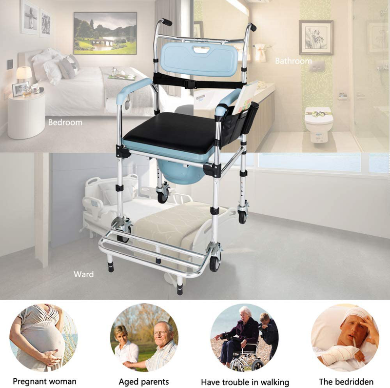 OMECAL Commode Chair for Toilet W/Wheels & Pedal, 350 LBS Weight Capacity, 4 in 1 Multifunctional Portable Heavy Duty Bedside Commode for Elder Disabled People Pregnant Women Sporting Goods > Outdoor Recreation > Camping & Hiking > Portable Toilets & Showers mefeir   