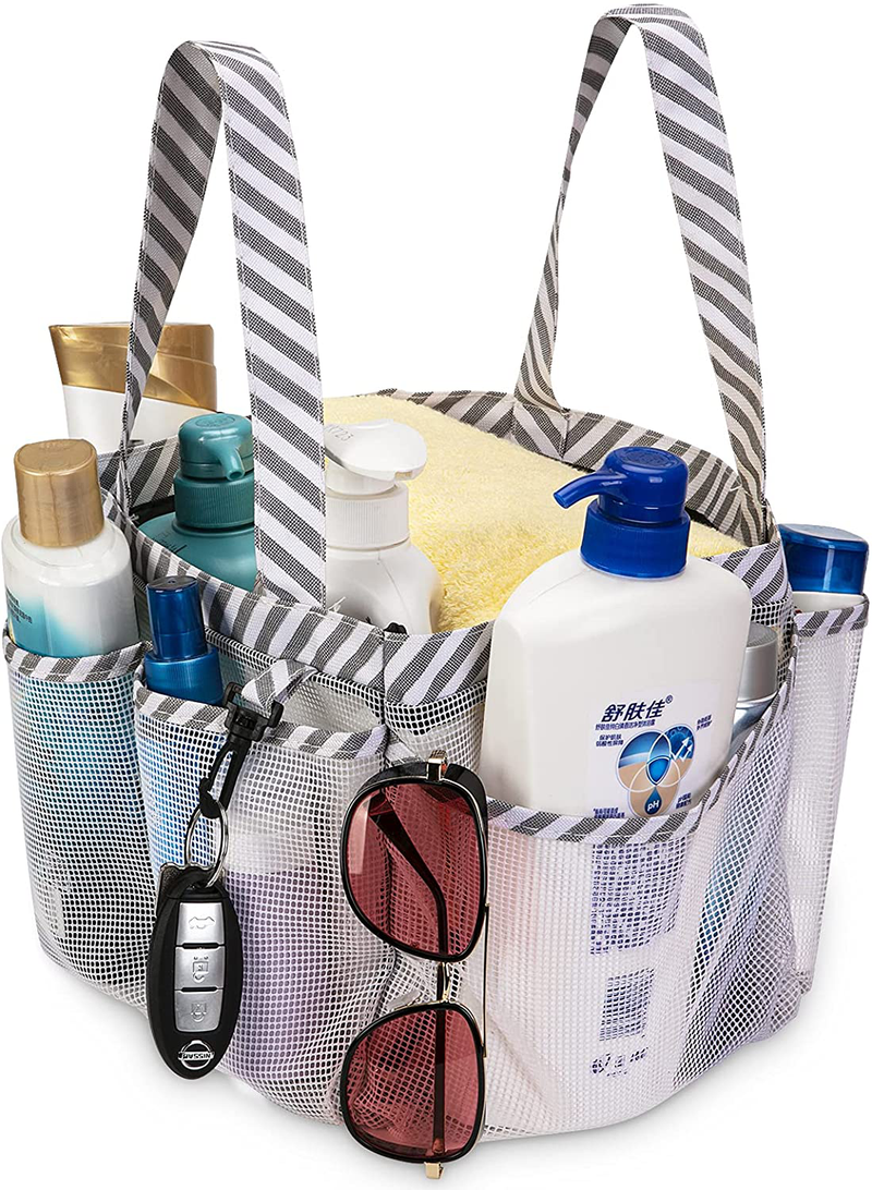 Ihomeyc Portable Mesh Shower Caddy, Camping Bathroom Shower Caddy Tote, College Dorm Room Essentials Organizer with Key Hook and 8 Basket Pockets Sporting Goods > Outdoor Recreation > Camping & Hiking > Portable Toilets & Showers iHomeYC white  