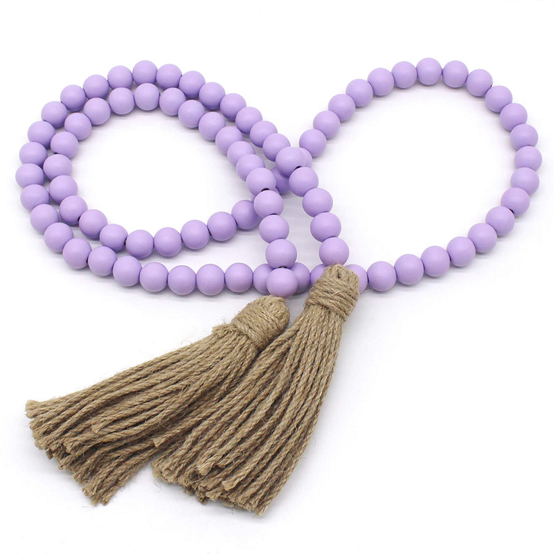 CVHOMEDECO. Wood Beads Garland with Tassels Farmhouse Rustic Wooden Prayer Bead String Wall Hanging Accent for Home Festival Decor. Black Home & Garden > Decor > Seasonal & Holiday Decorations CVHOMEDECO. Lilac  