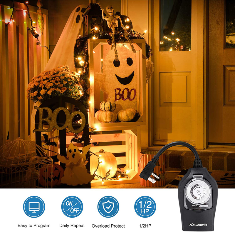 DEWENWILS Outdoor Timer Waterproof, 24-Hour Plug in Mechanical Outlet Timer, Heavy Duty Programmable Timer Switch with 2 Grounded Outlets for Garden Holiday String Landscape Light, 15A 1/2HP UL Listed Home & Garden > Lighting Accessories > Lighting Timers DEWENWILS   