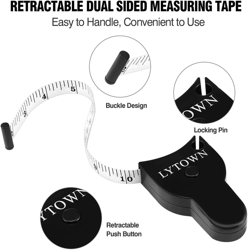Tape Measure Body Measuring Tape 60inch (150cm), Lock Pin & Push Button Retract, Ergonomic Design, Durable Measuring Tapes for Body Measurement & Weight Loss, Accurate Sewing Tape Measure, Black+White Hardware > Tools > Measuring Tools & Sensors LYTOWN   