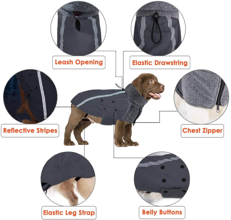 Slowton Winter Dog Coat, Warm Polar Fleece Lining Doggie Outdoor Jacket with Turtleneck Scarf Reflective Stripe Adjustable Waterproof Windproof Puppy Vest Soft Pet Outfits