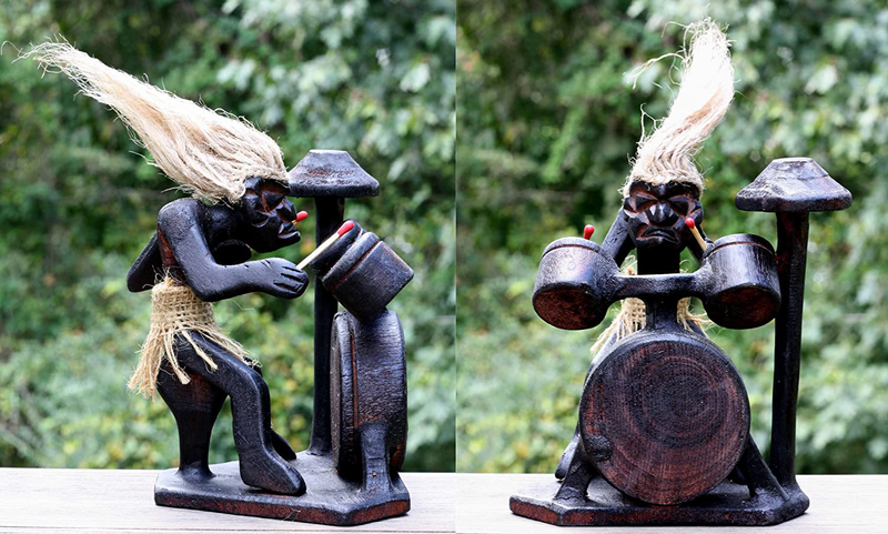 G6 Collection Handmade Wooden Primitive Tribal Funny Wall Hanging Statue Sculpture Tiki Bar Handcrafted Unique Gift Home Decor Accent Figurine Decoration Artwork Hand Carved (Welcome Sign) Home & Garden > Decor > Artwork > Sculptures & Statues G6 Collection Drumming  