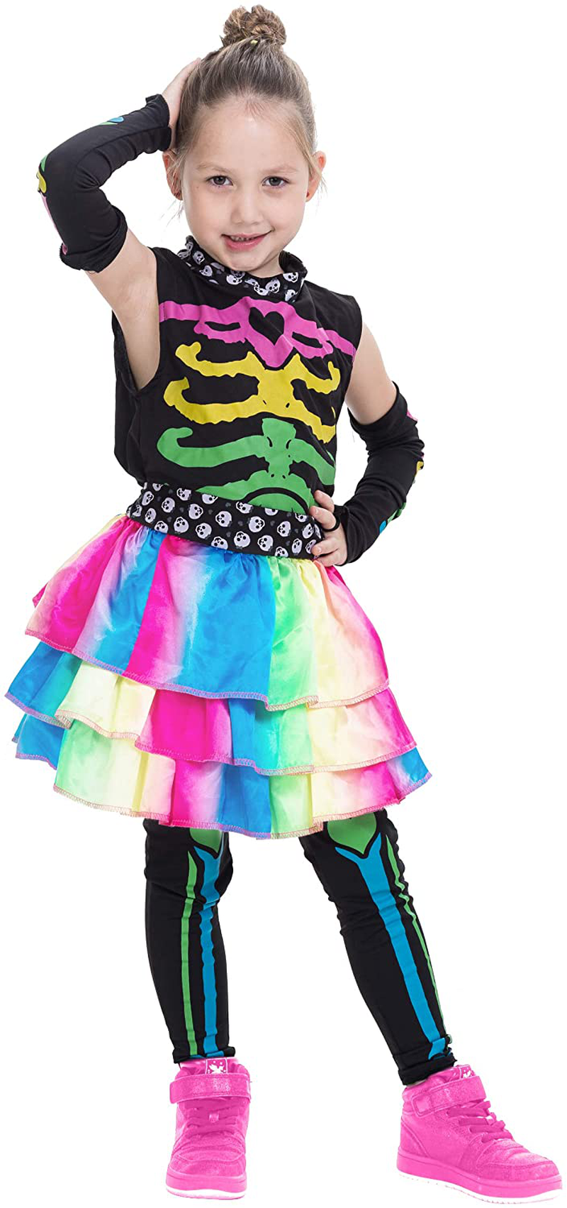 Funky Punky Bones Colorful Skeleton Deluxe Girls Costume Set with Hair Extensions for Halloween Costume Dress Up Parties. Apparel & Accessories > Costumes & Accessories > Costumes Spooktacular Creations   