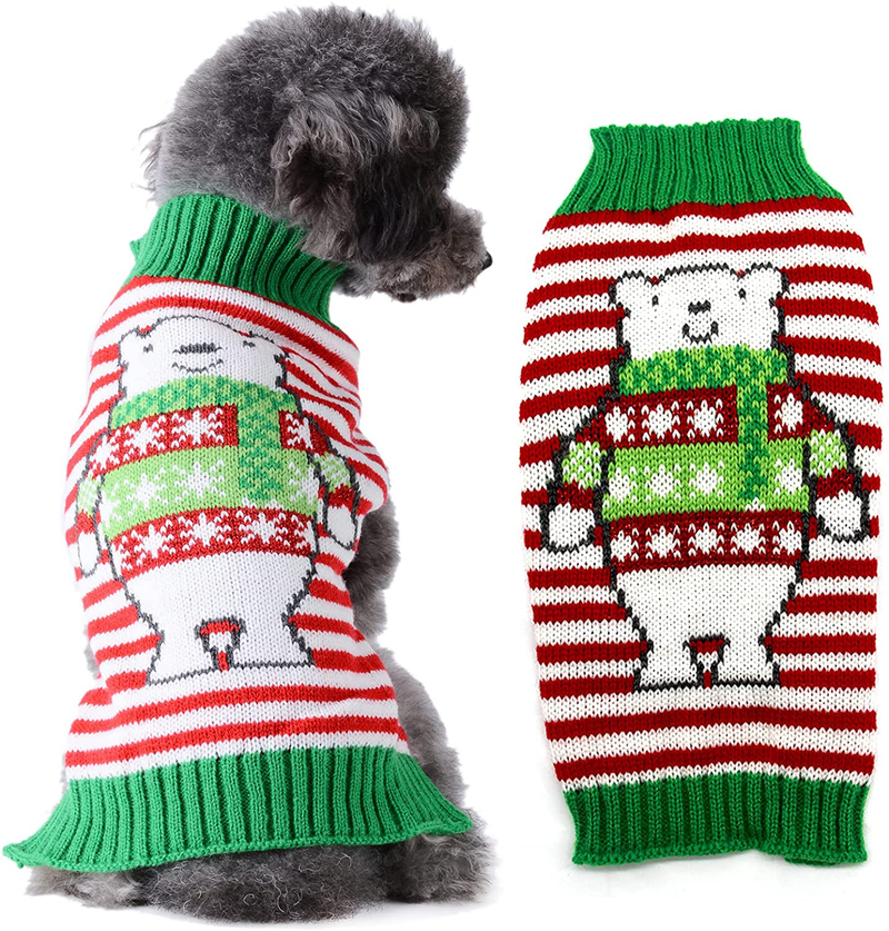 DOGGYZSTYLE Pet Dog Sweaters Cute Animal Printed Winter Warm Puppy Knitted Clothes Cat Jumpers Jacket Coat Apparel Animals & Pet Supplies > Pet Supplies > Cat Supplies > Cat Apparel DOGGYZSTYLE Red White Stripe Bear Small (Pack of 1) 