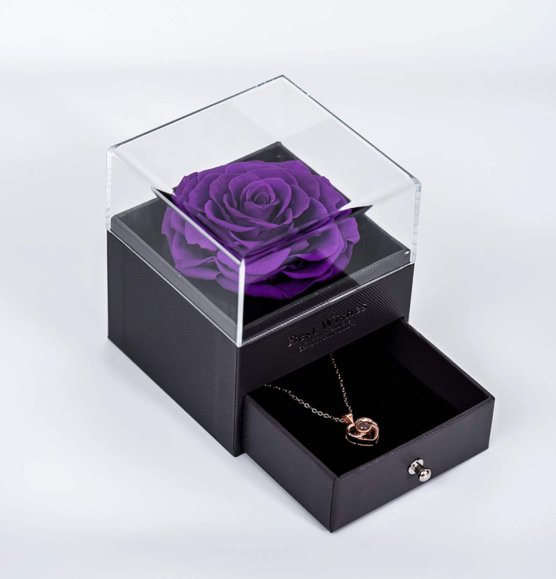 Preserved Real Rose Eternal Handmade Preserved Rose with Love You Necklace 100 Languages Gift, Enchanted Real Rose Flower for Valentine'S Day Anniversary Wedding Romantic Gifts for Her Home & Garden > Decor > Seasonal & Holiday Decorations Lirodu 3-purple  