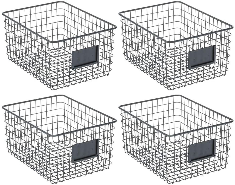 mDesign Farmhouse Decor Metal Wire Food Organizer Storage Bin Basket for Kitchen Cabinets, Pantry, Bathroom, Laundry Room, Closets, Garage, 4 Pack - Black