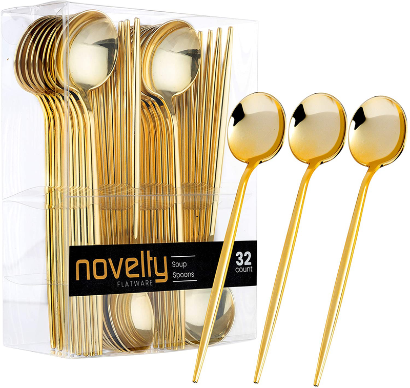 Novelty Modern Flatware, Cutlery, Disposable Plastic Dinner forks Luxury Gold 64 Count Home & Garden > Kitchen & Dining > Tableware > Flatware > Flatware Sets PLASTICPRO Soup Spoons 32 