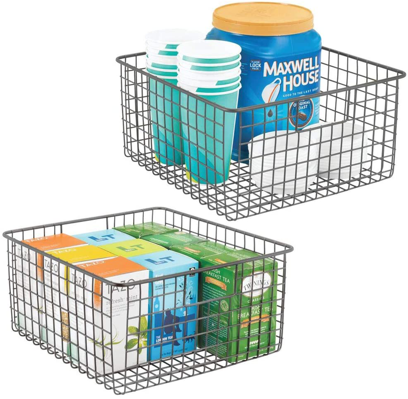 mDesign Farmhouse Decor Metal Wire Food Storage Organizer, Bin Basket with Handles for Kitchen Cabinets, Pantry, Bathroom, Laundry Room, Closets, Garage - 12" x 9" x 8" - 2 Pack - Bronze Home & Garden > Decor > Seasonal & Holiday Decorations mDesign Graphite Gray 12 x 12 x 6 