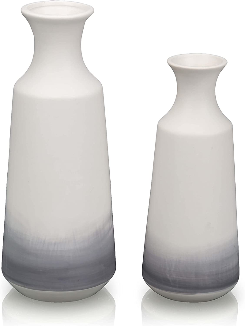 TERESA'S COLLECTIONS Modern White and Grey Ceramic Vase for Home Decor, Set of 2 Elegant Decorative Vases for Mantel, Fireplace, Living Room Decoration, 12" &9.8" Tall