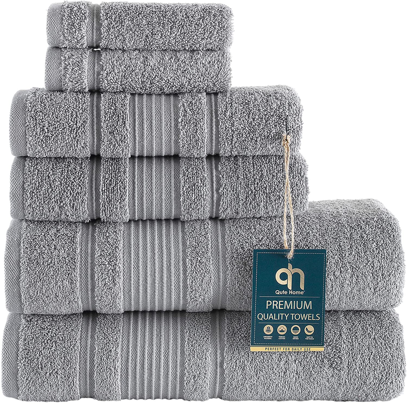 Qute Home 4-Piece Bath Towels Set, 100% Turkish Cotton Premium Quality Towels for Bathroom, Quick Dry Soft and Absorbent Turkish Towel Perfect for Daily Use, Set Includes 4 Bath Towels (White) Home & Garden > Linens & Bedding > Towels Qute Home Grey 6 Pieces Towel Set 