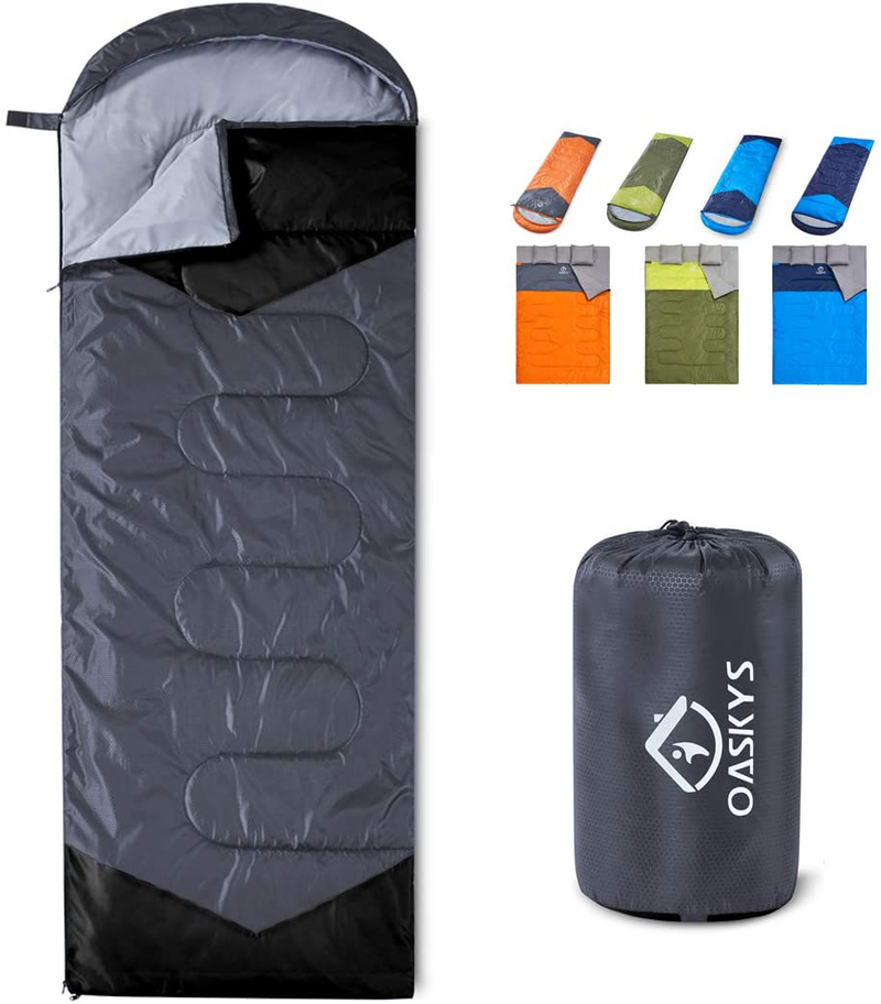 Oaskys Camping Sleeping Bag - 3 Season Warm & Cool Weather - Summer, Spring, Fall, Lightweight, Waterproof for Adults & Kids - Camping Gear Equipment, Traveling, and Outdoors  oaskys Grey 29.5in x 86.6" 