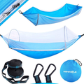 HAHASOLE Camping Hammock with Mosquito Net - Includes Tree Straps & Carabiners - Ripstop Nylon Lightweight & Portable Travel Bed Set with Bug Net for Hiking Backpacking Beach, Easy Setup Outdoor Gear Sporting Goods > Outdoor Recreation > Camping & Hiking > Mosquito Nets & Insect Screens HAHASOLE Blue  