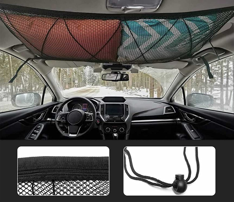 SUV Car Ceiling Cargo Net Pocket, 35.5"X25.5" Car Roof Storage Organizer, Long Trip Camping SUV Storage Bag Tent Putting Quilt Children'S Toy Towel Sundries Interior Accessories Sporting Goods > Outdoor Recreation > Camping & Hiking > Tent Accessories CEISPOB   