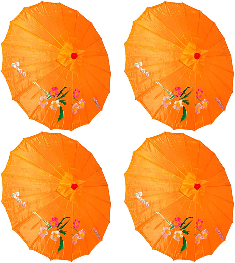 TJ Global PACK OF 4 Japanese Chinese Kids Size 22" Umbrella Parasol For Wedding Parties, Photography, Costumes, Cosplay, Decoration And Other Events - 4 Umbrellas (Hot Pink) Home & Garden > Lawn & Garden > Outdoor Living > Outdoor Umbrella & Sunshade Accessories TJ Global Orange  