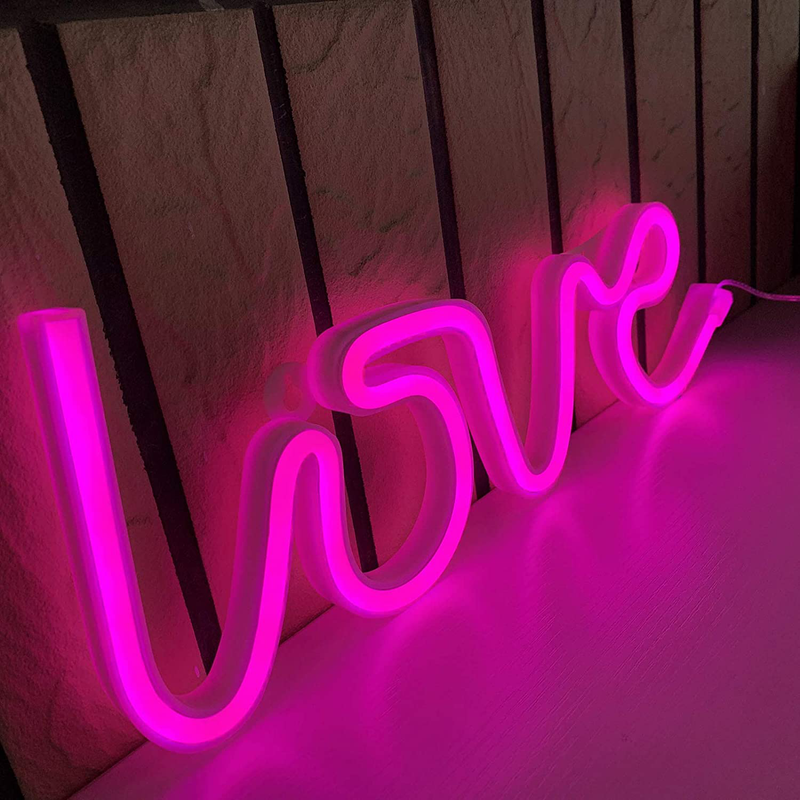 Love Letter Pink LED Neon Sign Wedding Party Decoration USB & Battery Powered Aesthetic Night Lights Wall Art Neon Lamps for Girls' Bedroom,Dorm,Bar,Valentine'S Day, Birthday Gifts(Aif) Home & Garden > Decor > Seasonal & Holiday Decorations ANINO Pink  