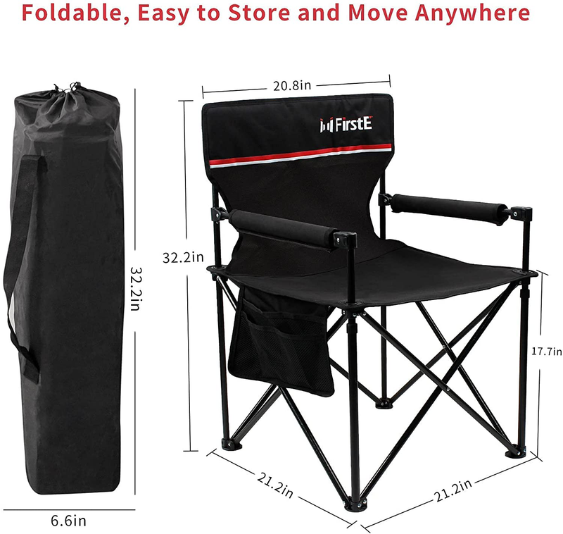 Firste Folding Camping Chairs, Portable Camp and Sports Chair Heavy Duty for Adults 330Lbs, Steel Frame Lawn Chair Quad Lumbar Support, Outdoor Beach Chair with Side and Back Pockets, Carry Bag Sporting Goods > Outdoor Recreation > Camping & Hiking > Camp Furniture FirstE   