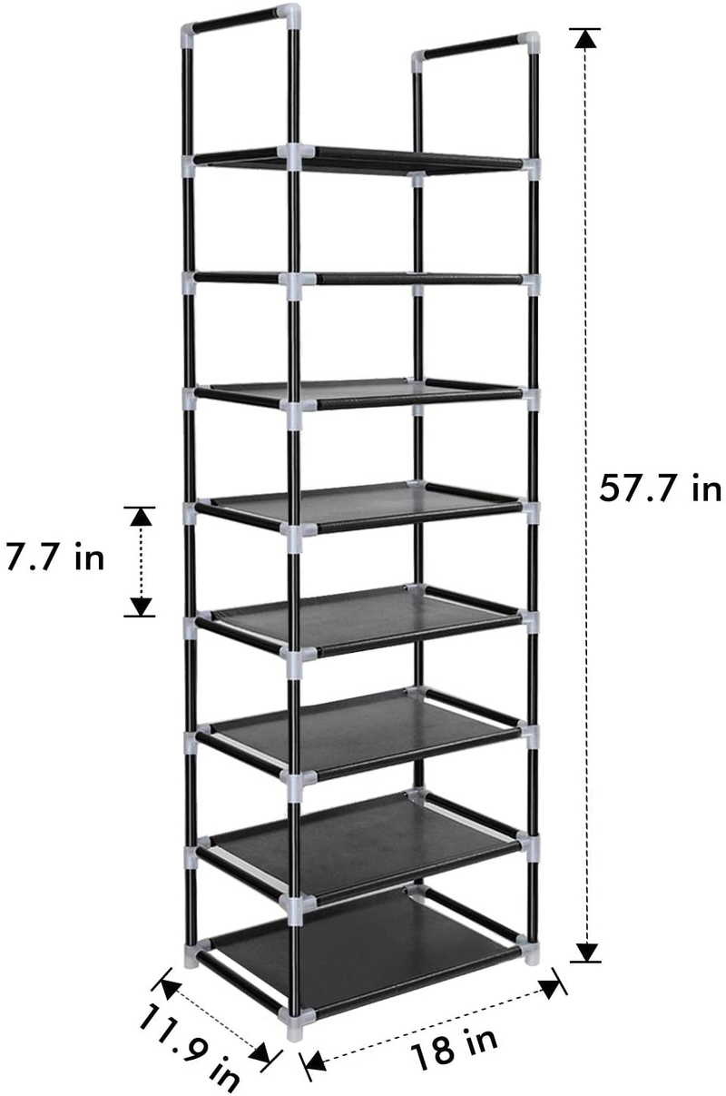 ERONE Shoe Rack Organizer 8 Tiers, Stackable and Durable Shoe Shelf Storage 16 Pairs Metal Shoe Tower Space Saving 18" X 11.9" X 57.7"(Black) Furniture > Cabinets & Storage > Armoires & Wardrobes ERONE   