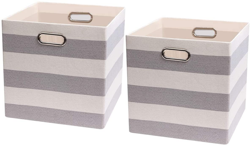 Storage Bins Storage Cubes, 13×13 Fabric Storage Boxes Foldable Baskets Containers Drawers for Nurseries,Offices,Closets,Home Décor ,Set of 4 ,Grey-white Striped Home & Garden > Decor > Seasonal & Holiday Decorations Posprica Grey-white Striped 13×13×13/2pcs 