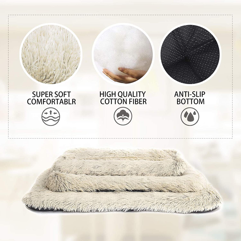 Faux Fur Dog Bed Crate Mat Soft Plush Calming Pet Mattress for Large Medium Dog Warming Cozy anti Anxiety Non-Slip Machine Washable Dog Cushion for Kennel Pad