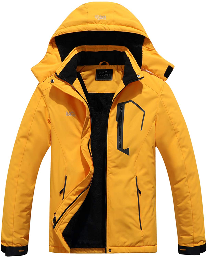 Pooluly Men's Ski Jacket Warm Winter Waterproof Windbreaker Hooded Raincoat Snowboarding Jackets  Pooluly Orange Medium 