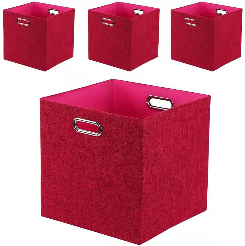 Storage Bins Storage Cubes, 13×13 Fabric Storage Boxes Foldable Baskets Containers Drawers for Nurseries,Offices,Closets,Home Décor ,Set of 4 ,Grey-white Striped Home & Garden > Decor > Seasonal & Holiday Decorations Posprica Red 13×13×13/4pcs 