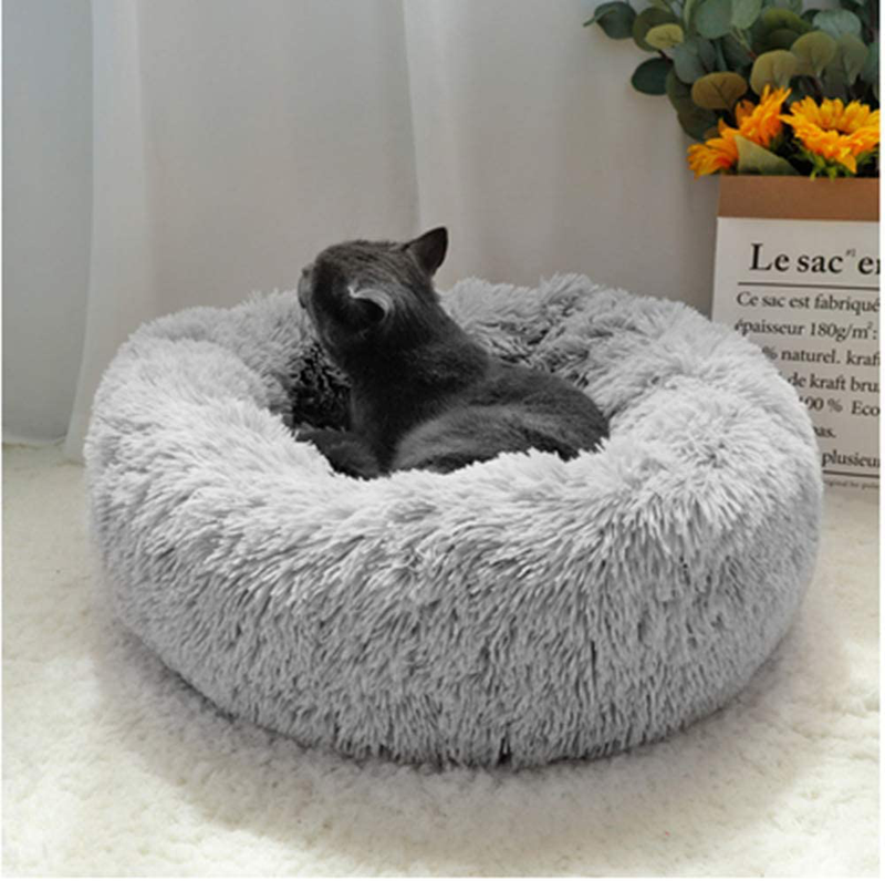 OYANTEN Cat Beds for Indoor Cats, Dog Beds for Small Medium Dogs, round Calming Donut Pet Beds for Cats, Soft Fluffy Warm and Cozy to Improved Sleep, Machine Washable（20In/24In/30In） Animals & Pet Supplies > Pet Supplies > Cat Supplies > Cat Beds OYANTEN Misty Gray 20*20 Inch (Pack of 1) 