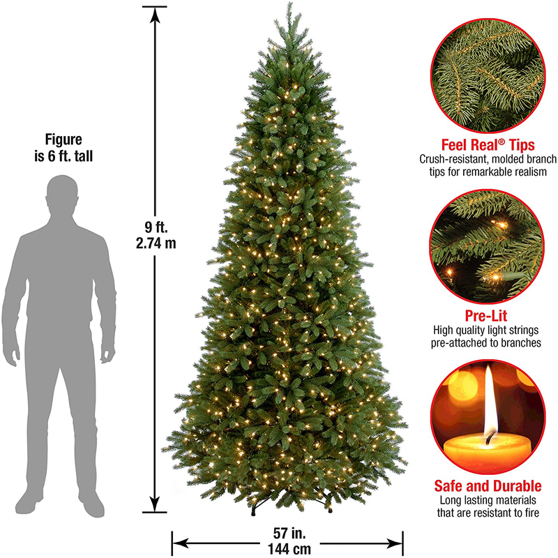 National Tree Company 'Feel Real' Pre-lit Artificial Christmas Tree | Includes Pre-strung White Lights and Stand | Jersey Frasier Fir Slim - 9 ft