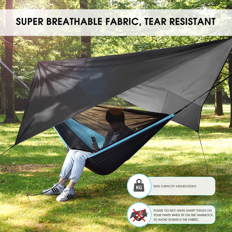 OTraki Camping Hammock with Mosquito Net and Rainfly Tarp Portable Double Hammock with Tree Straps 2 Person Use for Outdoor Travel Backpacking Hiking Yard Garden Picnic Home & Garden > Lawn & Garden > Outdoor Living > Hammocks OTraki   