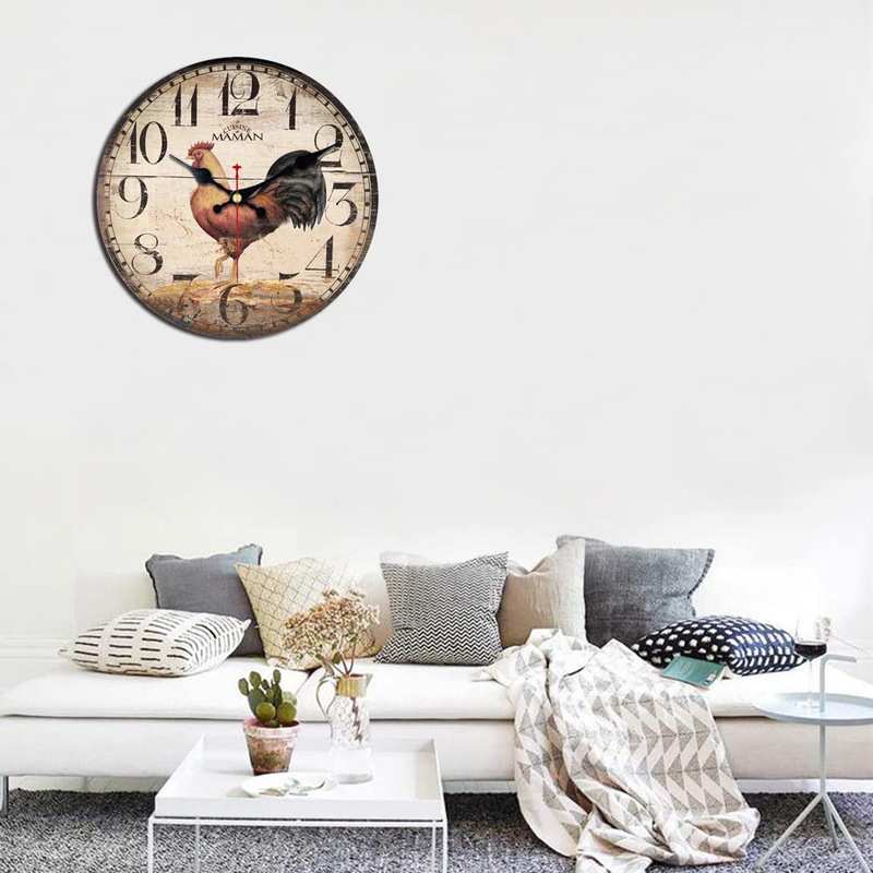 Shuaxin Home Decor Quartz Wooden Round Wall Clock,12 Inch Easy to Read Retro Brown Rooster Style Clock for Kids Room,Bedroom,Kitchen Home & Garden > Decor > Clocks > Wall Clocks SHUAXIN   