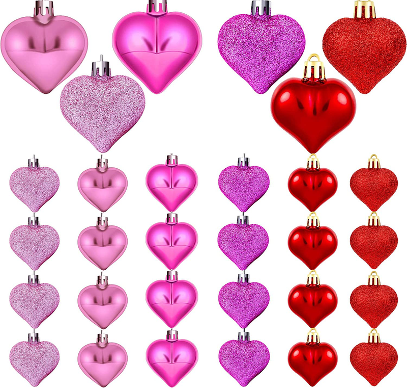 Emopeak Romantic Heart Ornaments for Valentine Tree, 24 Pieces Valentine'S Day Heart Baubles - 2 Styles (Glossy, Glitter) 3 Color - Hanging Decorations for Home Wedding Party Home & Garden > Decor > Seasonal & Holiday Decorations Emopeak Pink/Rose Red/Red 1.7"/4.5CM 