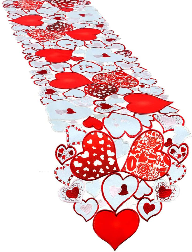 Simhomsen Embroidered Love Heart Table Runner for Valentine'S Day 14Th February, Wedding Anniversary, Marriage Proposals, Engagements, Dresser Scarf (14 × 69 Inches) Home & Garden > Decor > Seasonal & Holiday Decorations Simhomsen 14 × 89 inches  