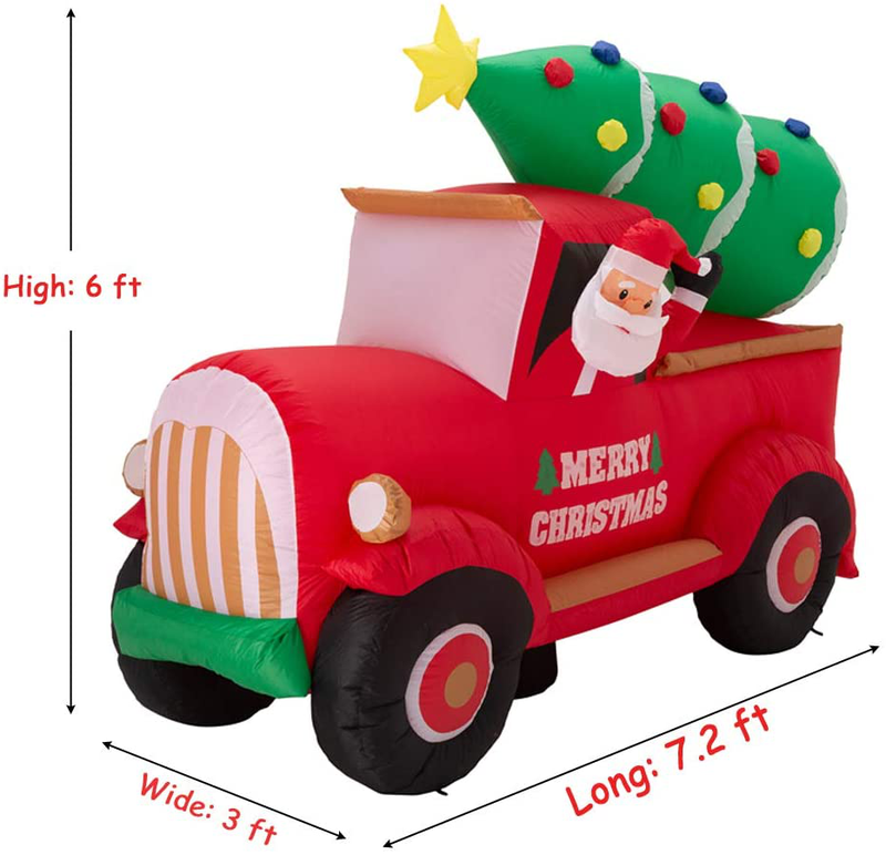 eUty Christmas Inflatable Decoration 7 Feet Santa on Red Truck Built-in Lights Outdoor & Indoor Holiday Yard Decor Blow Up Festival Decor