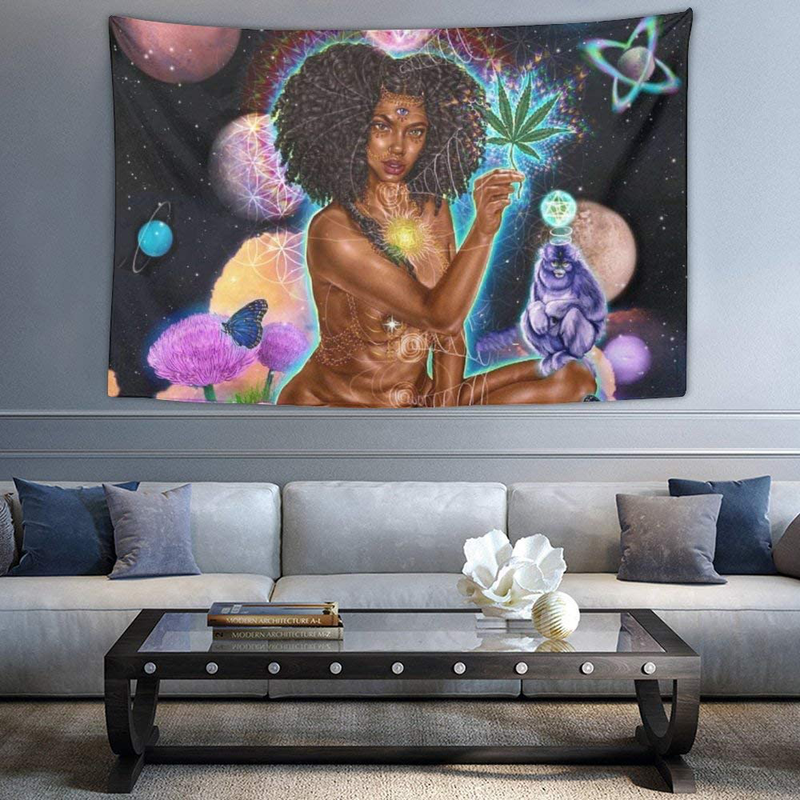 NiYoung Hippie Hippy Large Wall Hanging Throw Tapestries, Bohemian Mandala Wall Tapestry for Living Room Bedroom Dorm Room Collage Dorm Apartment Bedding, Lesbian Moon Goddess Pride Gay LGBT Girl Art Home & Garden > Decor > Artwork > Decorative Tapestries NiYoung African American Black Woman Girl Cannabis Weed Monkey Planet Art 40 x 60 inches 