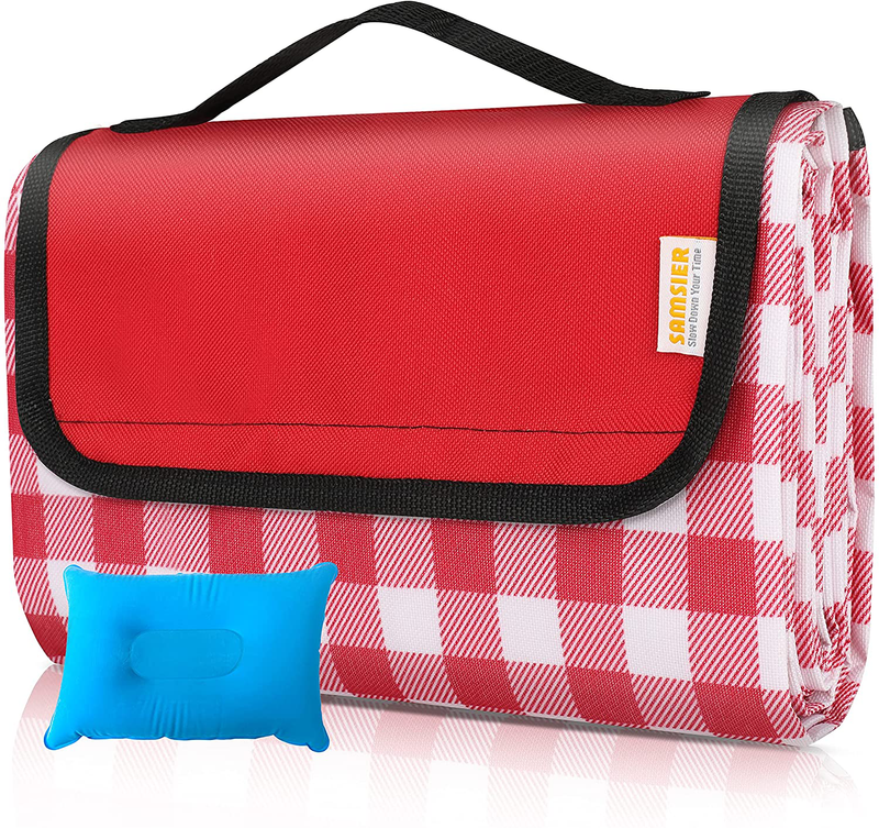 Large Outdoor Picnic Blankets Waterproof Foldable Washable, 60"×80" Portable Beach Camping Mat (Yellow) Home & Garden > Lawn & Garden > Outdoor Living > Outdoor Blankets > Picnic Blankets SAMSIER Red-and-white  