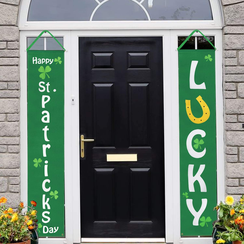 Mosoan St Patricks Porch Sign - St Patricks Day Decorations Outdoor Indoor - Happy St Patricks Day and Lucky Banner Decor for Home Wall Door Arts & Entertainment > Party & Celebration > Party Supplies Mosoan   