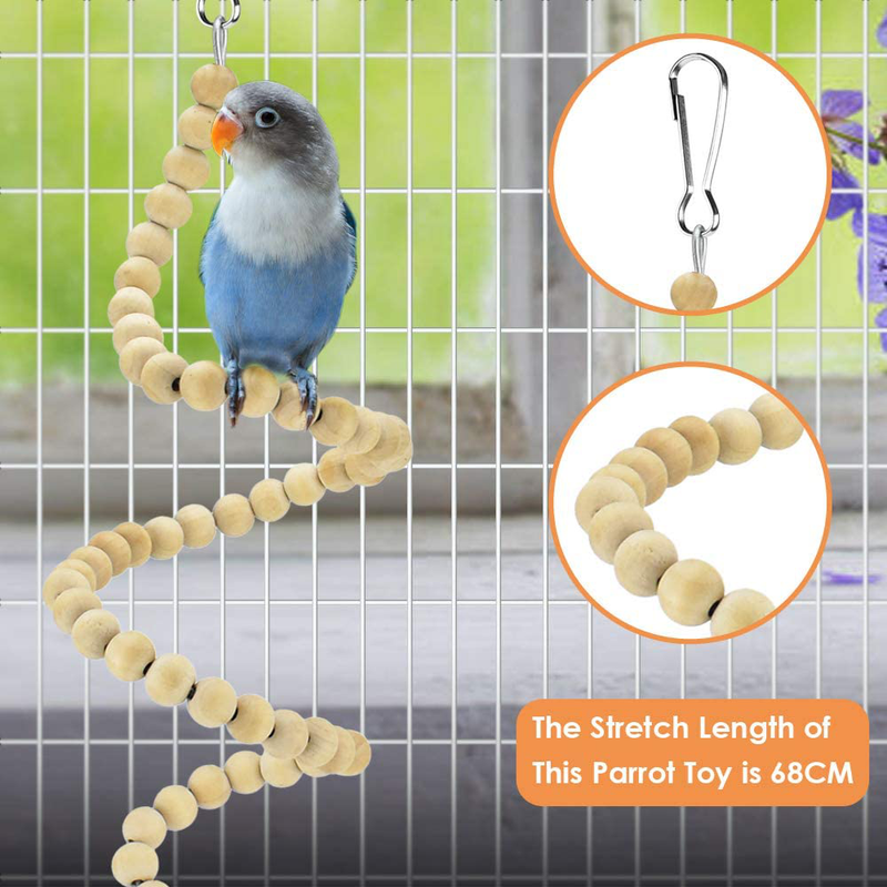 KATUMO Bird Toys, Natural Wood Coconut Bird House with Ladder Hanging Swing Pet Climbing Rotated Ladder Chewing Bells Bird Toys for Parakeet, Conure, Cockatiel, Mynah, Love Birds, Finch