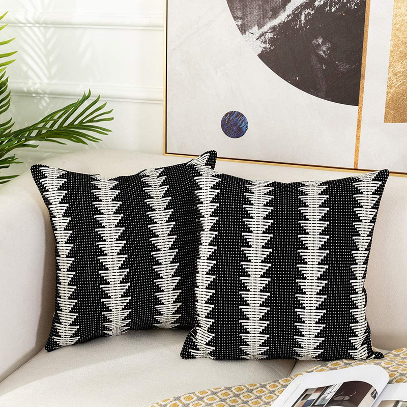 Sungea Black and White Decorative Throw Pillow Covers Set of 2, 18x18 Inch Boho Modern Tree Pattern Striped Woven Cushion Case for Couch Sofa Bed Home Decor Design (Square 18 Inches, 2) Home & Garden > Decor > Seasonal & Holiday Decorations Sungea 2 Square 20 Inches 