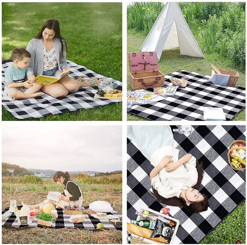 Extra Large Picnic Blanket Outdoor Blanket 3 Layers Water Resistant Mat,Waterproof Sandproof Great for Beach and Camping on Grass,Padding Portable for Family,Friend,Kid,Black and Gray Checkered Home & Garden > Lawn & Garden > Outdoor Living > Outdoor Blankets > Picnic Blankets Abuzhen   