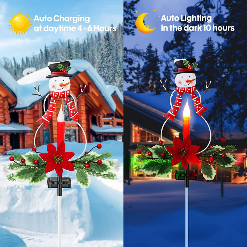 KOOPER Solar Christmas Decorations Outdoor Lights, Snowman Candle Lights Waterproof Solar Powered Cemetery Grave Decorations Pathway Lights Metal Garden Stakes Decor for Lawn Yard Sidewalk, Set of 2 Home & Garden > Decor > Seasonal & Holiday Decorations& Garden > Decor > Seasonal & Holiday Decorations KOOPER   