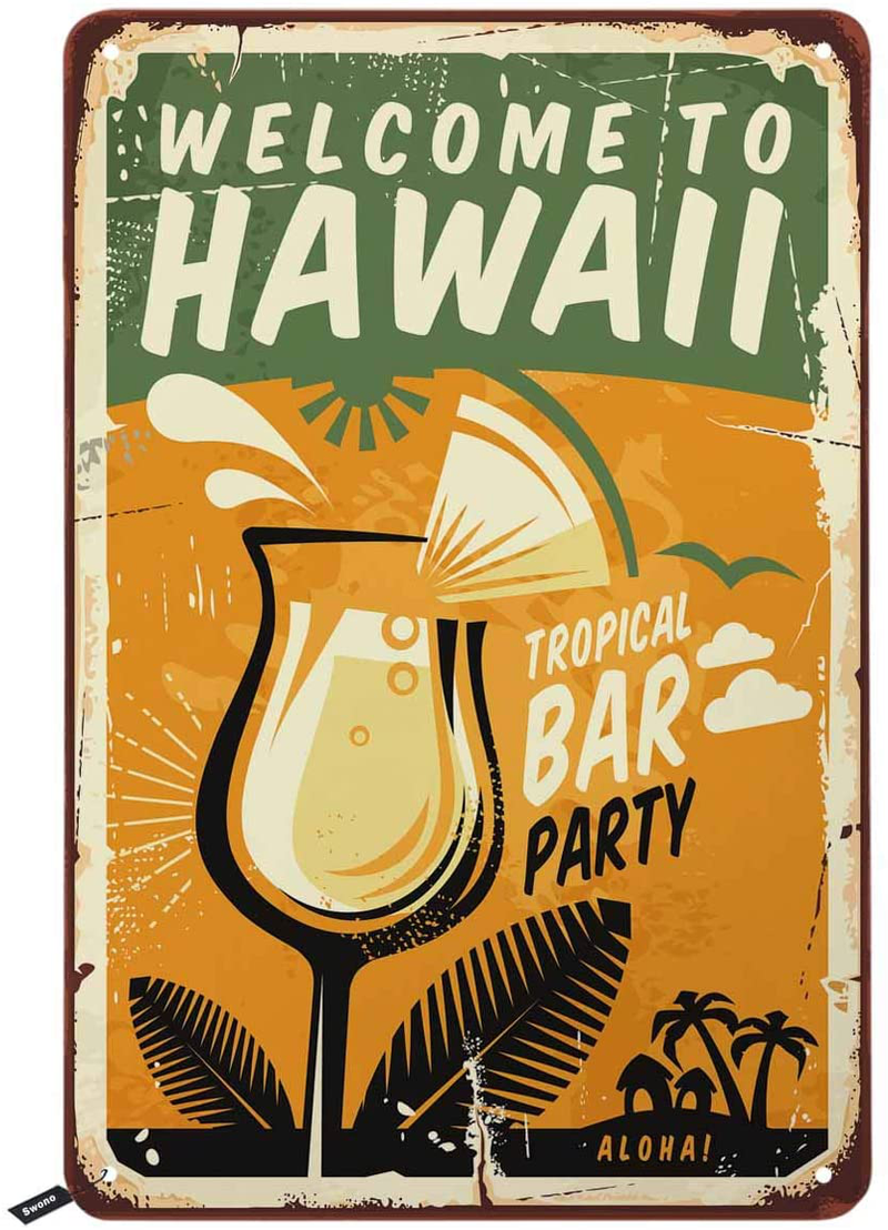Swono Welcome to Hawaii Tin Signs,Funny Tiki with Letter Tropical Bar Party Vintage Metal Tin Sign for Men Women,Wall Decor for Bars,Restaurants,Cafes Pubs,12x8 Inch Home & Garden > Decor > Artwork > Sculptures & Statues Swono Multi T167  