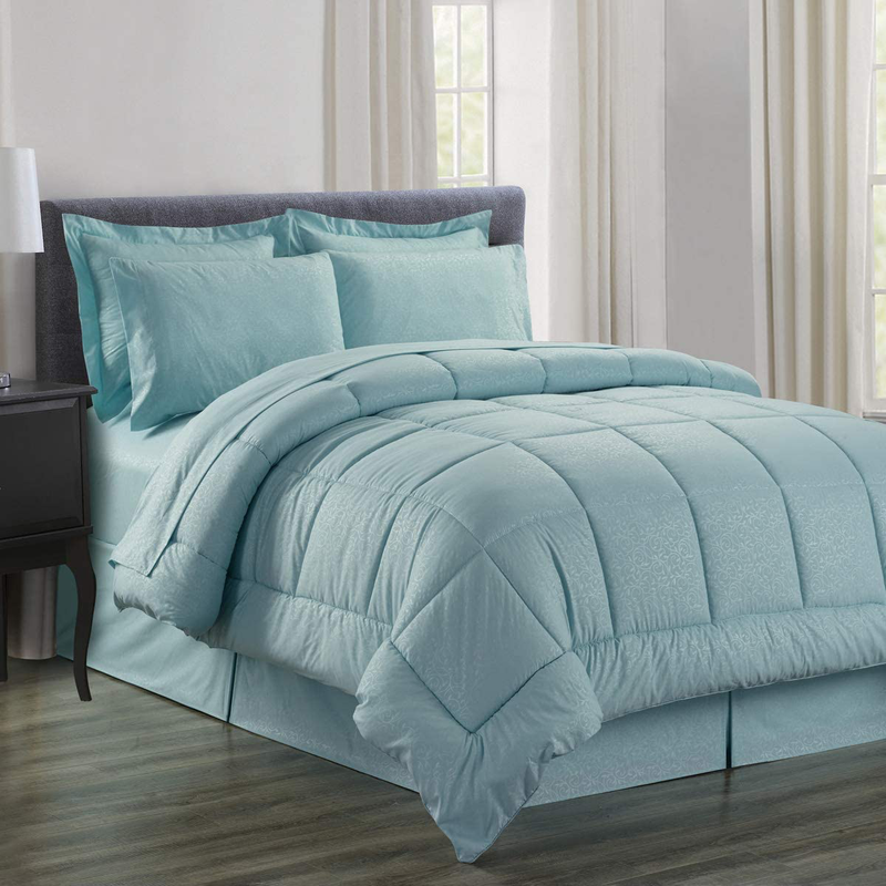 Sweet Home Collection 8 Piece Comforter Set Bag with Unique Design, Bed Sheets, 2 Pillowcases & 2 Shams Down Alternative All Season Warmth, Queen, Dobby Gray Home & Garden > Linens & Bedding > Bedding Sweet Home Collection Vine Turquoise King 