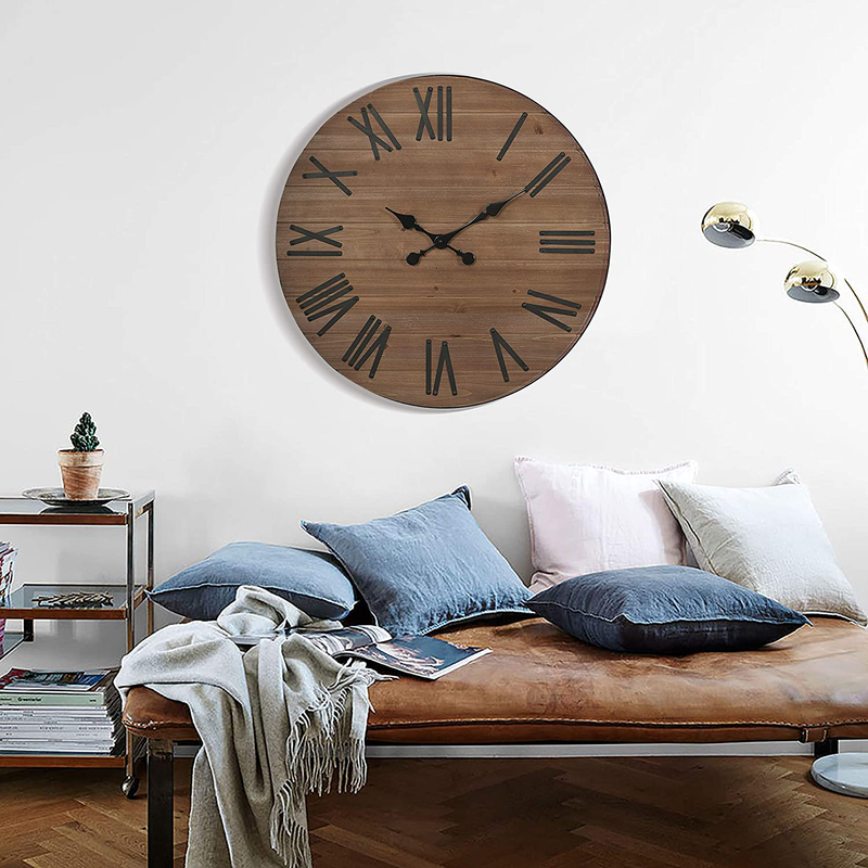 Farmhouse Wood Wall Clock 24", Large Round Clock with Roman Numerals for Home Living Room Kitchen Office Wall Decor Home & Garden > Decor > Clocks > Wall Clocks XUANJIA   
