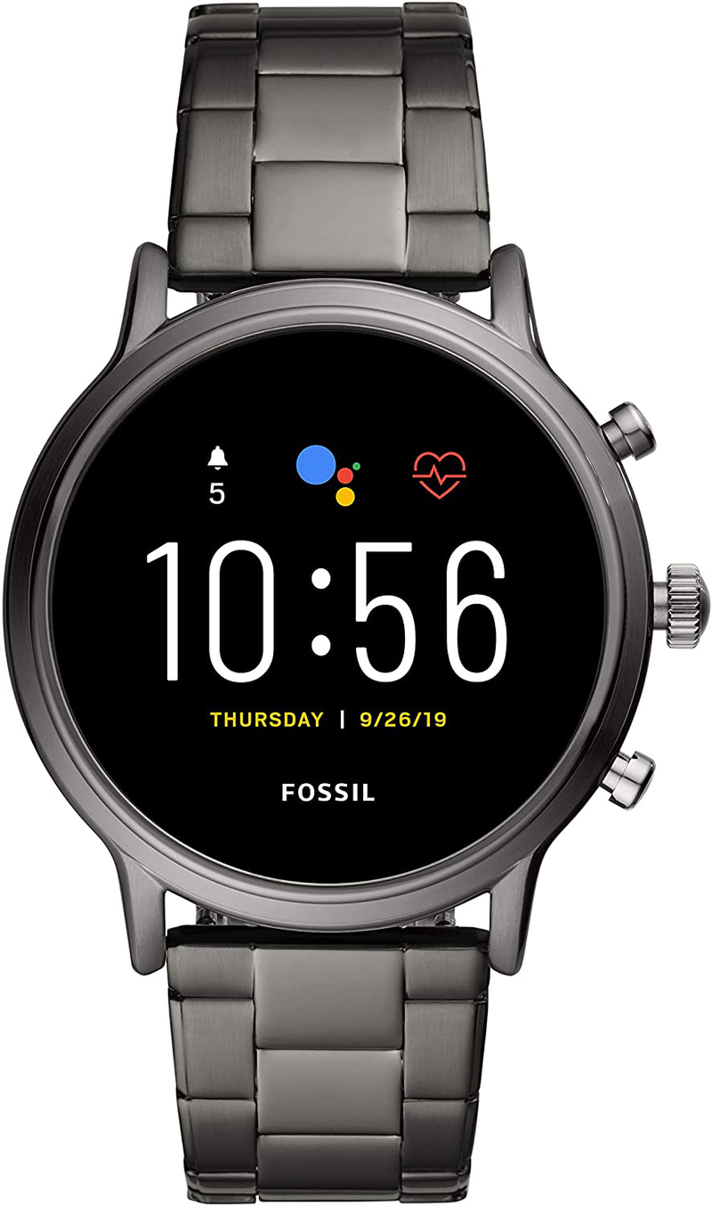 Fossil Gen 5 Carlyle Stainless Steel Touchscreen Smartwatch with Speaker, Heart Rate, GPS, Contactless Payments, and Smartphone Notifications Apparel & Accessories > Jewelry > Watches Fossil Smoke  