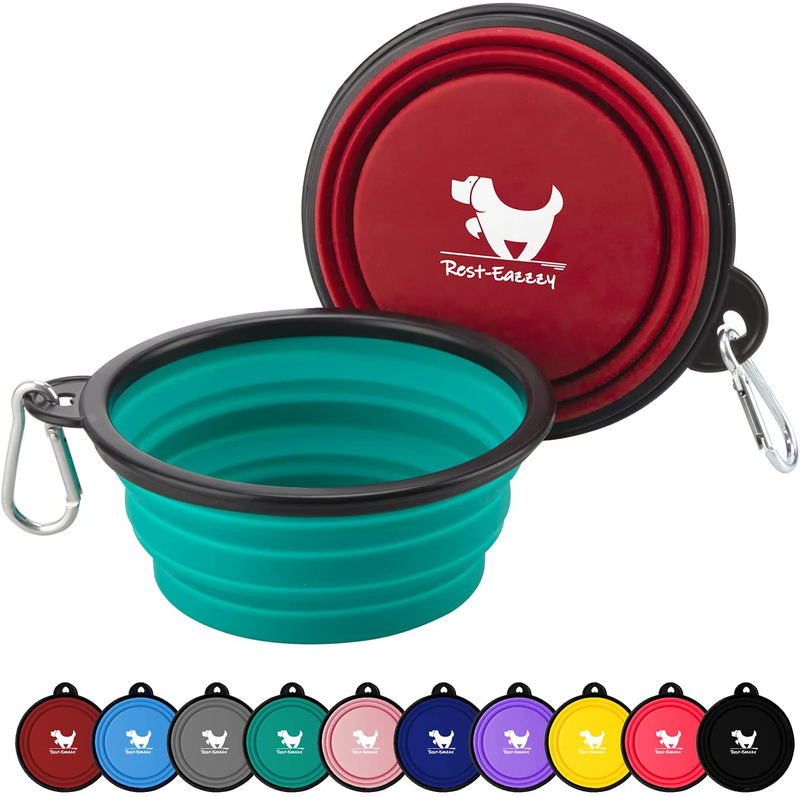 Rest-Eazzzy Expandable Dog Bowls for Travel, 2-Pack Dog Portable Water Bowl for Dogs Cats Pet Foldable Feeding Watering Dish for Traveling Camping Walking with 2 Carabiners, BPA Free  Rest-Eazzzy green&red S 