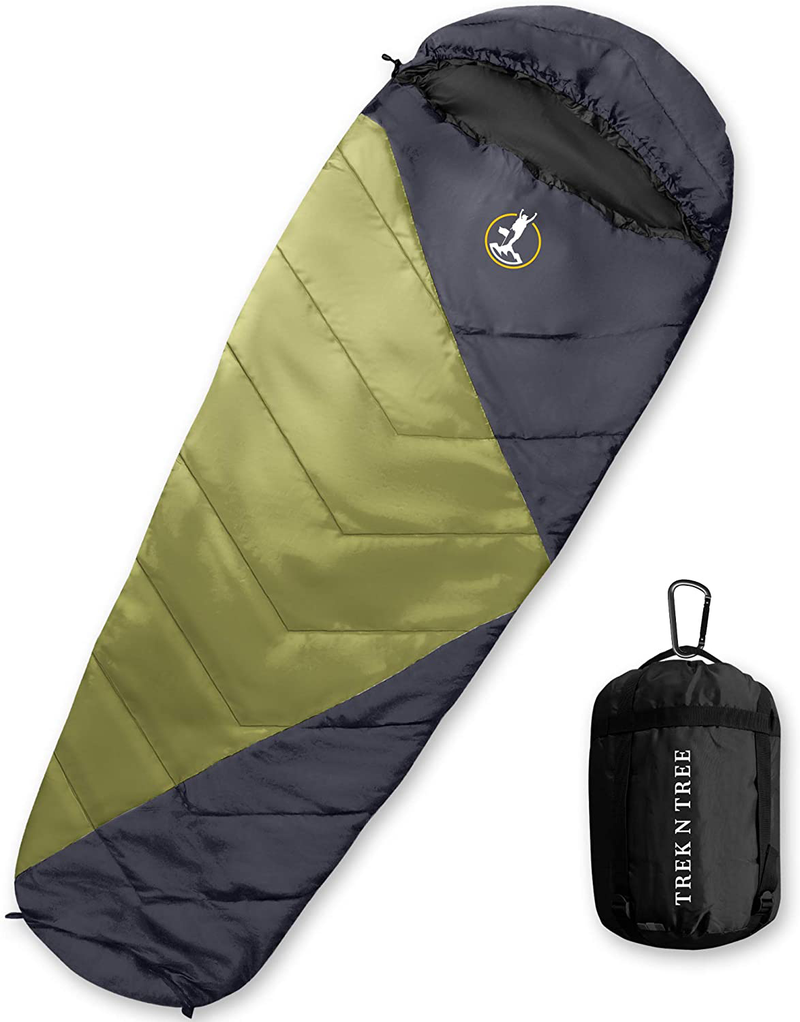 Mummy Sleeping Bag - Camping, Hiking, Backpacking Sleeping Bag - Single Person Compact Lightweight Sleeping Bag for Adults with Compression Sack - Warm and Cold Weather Sleep Bag - by Trek N Tree Sporting Goods > Outdoor Recreation > Camping & Hiking > Sleeping Bags Trek N Tree Grey and Green  