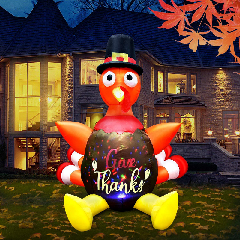 GEJRIO 5FT Thanksgiving Inflatable Turkey with Pilgrim Hat, Built-in Rotating LED Colorful Lights Thanksgiving Autumn Decor, Blow up Lighted Outdoor Indoor Holiday Yard Lawn Decoration Home & Garden > Decor > Seasonal & Holiday Decorations& Garden > Decor > Seasonal & Holiday Decorations GEJRIO   