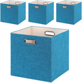 Storage Bins Storage Cubes, 13×13 Fabric Storage Boxes Foldable Baskets Containers Drawers for Nurseries,Offices,Closets,Home Décor ,Set of 4 ,Grey-white Striped Home & Garden > Decor > Seasonal & Holiday Decorations Posprica Teal 13×13×13/4pcs 